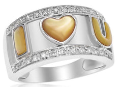 ESTATE .18CT DIAMOND & AAA MOTHER OF PEARL 14KT WHITE GOLD 3D I LOVE YOU RING