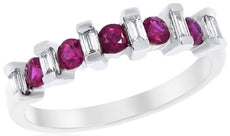 .74CT DIAMOND & AAA RUBY 18KT WHITE GOLD 3D ROUND & BAGUETTE ANNIVERSARY RING