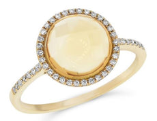 2.59CT DIAMOND & AAA CABOCHON CITRINE 14KT YELLOW GOLD 3D ROUND CLASSIC FUN RING