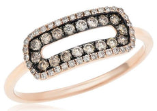 .38CT WHITE & CHOCOLATE FANCY DIAMOND 14K ROSE GOLD 3D SIDEWAYS RECTANGULAR RING