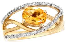 1.25CT DIAMOND & AAA CITRINE 14K 2 TONE GOLD 3D OVAL & ROUND MULTI WAVE FUN RING