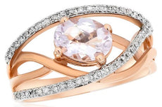1.25CT DIAMOND & AAA PINK AMETHYST 14KT WHITE & ROSE GOLD 3D MULTI WAVE FUN RING