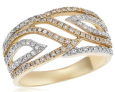 WIDE .47CT DIAMOND 14KT YELLOW GOLD 3D MULTI ROW MULTI LEAF ANNIVERSARY RING