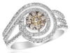 .74CT WHITE & CHOCOLATE FANCY DIAMOND 14KT WHITE GOLD 3D FLOWER FRIENDSHIP RING