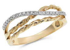 ESTATE .11CT DIAMOND 14KT YELLOW GOLD 3D MULTI ROW CRISS CROSS ROPE FUN RING