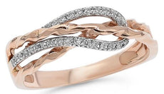 ESTATE .13CT DIAMOND 14KT ROSE GOLD 3D DOUBLE ROPE LOVE KNOT FUN RING