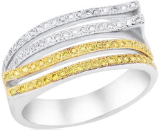 .40CT WHITE & FANCY YELLOW DIAMOND 14K 2 TONE GOLD 3D MULTI ROW CRISS CROSS RING