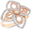 ESTATE LARGE .57CT DIAMOND 14KT WHITE & ROSE GOLD 3D FLOWER MULTI LEAF FUN RING