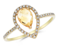 .92CT DIAMOND & AAA CITRINE 14KT YELLOW GOLD 3D PEAR SHAPE & ROUND FUN RING