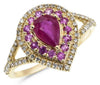 1.36CT DIAMOND & AAA RUBY & PINK SAPPHIRE 14KT YELLOW GOLD PEAR SHAPE FUN RING