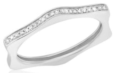ESTATE .09CT DIAMOND 14KT WHITE GOLD 3D CHANNEL FLOWER ANNIVERSARY RING