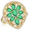 2.04CT DIAMOND & AAA EMERALD 14KT YELLOW GOLD ROUND & PEAR FILIGREE FLOWER RING