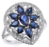 2.76CT DIAMOND & AAA SAPPHIRE 14KT WHITE GOLD 3D PEAR SHAPE FILIGREE FLOWER RING