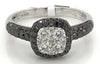 ESTATE 1.25CT WHITE & BLACK DIAMOND 14K WHITE GOLD CLUSTER SQUARE HALO LOVE RING