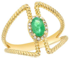 .52CT DIAMOND & AAA EMERALD 14KT YELLOW GOLD 3D OVAL & ROUND TRIANGULAR FUN RING