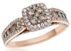 1.51CT WHITE & MOCHA DIAMOND 14KT ROSE GOLD 3D SQUARE CLUSTER FRIENDSHIP RING