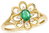 ESTATE .38CT DIAMOND & AAA EMERALD 14KT YELLOW GOLD 3D OVAL FLOWER FUN RING