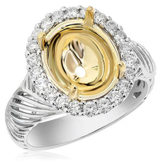 .52CT DIAMOND 14KT TWO TONE GOLD OVAL & ROUND HALO SEMI MOUNT ENGAGEMENT RING