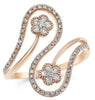 ESTATE .43CT DIAMOND 14KT ROSE GOLD 3D DOUBLE FLOWER CRISS CROSS FUN RING