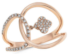 ESTATE .16CT DIAMOND 14KT ROSE GOLD 3D FOUR LEAF CLOVER FLOWER LOVE KNOT RING