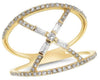 ESTATE WIDE .41CT DIAMOND 14KT YELLOW GOLD 3D ROUND & BAGUETTE X LOVE RING