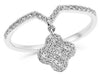 ESTATE .20CT DIAMOND 14KT WHITE GOLD 3D FLOATING 4 LEAF CLOVER FLOWER LOVE RING