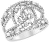 WIDE .46CT DIAMOND 14KT WHITE GOLD 3D ROUND & BAGUETTE FLOWER LOVE KNOT FUN RING
