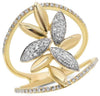 ESTATE WIDE .37CT DIAMOND 14KT YELLOW GOLD 3D MULTI LEAF FLOWER RING