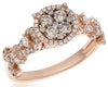 1.0CT WHITE & CHOCOLATE FANCY DIAMOND 14KT ROSE GOLD HALO FLOWER ENGAGEMENT RING