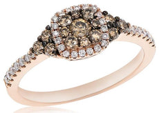 .58CT WHITE & CHOCOLATE FANCY DIAMOND 14KT ROSE GOLD SQUARE HALO FRIENDSHIP RING