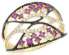 WIDE .44CT DIAMOND & PINK SAPPHIRE 14KT YELLOW GOLD MULTI ROW CRISS CROSS RING