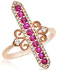 .76CT DIAMOND & AAA RUBY 14KT ROSE GOLD FILIGREE ELONGATED BAR HEXAGON FUN RING