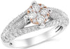 ESTATE 1.40CT DIAMOND 14KT WHITE & ROSE GOLD 3D FLOWER CLUSTER FRIENDSHIP RING