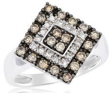 .65CT WHITE & CHOCOLATE FANCY DIAMOND 14K WHITE & BLACK GOLD SQUARE CLUSTER RING