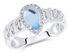 1.18CT DIAMOND & AAA BLUE TOPAZ 14KT WHITE GOLD 3D PEAR SHAPE & ROUND LINK RING