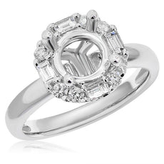 .41CT DIAMOND 14KT WHITE GOLD ROUND & BAGUETTE HALO SEMI MOUNT ENGAGEMENT RING