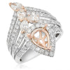1.87CT DIAMOND 14K WHITE & ROSE GOLD PEAR SHAPE MARQUISE & ROUND SEMI MOUNT RING