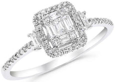 .31CT DIAMOND 14KT WHITE GOLD 3D ROUND & BAGUETTE CLUSTER SQUARE FRIENDSHIP RING