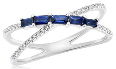 .43CT DIAMOND & AAA SAPPHIRE 14KT WHITE GOLD 3D ROUND & BAGUETTE X INFINITY RING