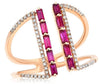 ESTATE .72CT DIAMOND & AAA RUBY 14KT ROSE GOLD ROUND & BAGUETTE TENSION FUN RING