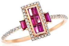 .50CT DIAMOND & AAA RUBY 14KT ROSE GOLD ROUND & BAGUETTE RECTANGULAR FUN RING