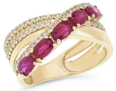 1.86CT DIAMOND & AAA RUBY 14K YELLOW GOLD ROUND & OVAL CRISS CROSS INFINITY RING