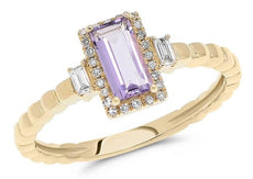 4.78CT DIAMOND & AAA AMETHYST 14KT YELLOW GOLD 3D EMERALD CUT & ROUND FUN RING