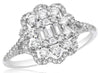 .72CT DIAMOND 14KT WHITE GOLD ROUND & BAGUETTE INVISIBLE CLUSTER FLOWER FUN RING