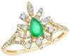 .79CT DIAMOND & AAA EMERALD 18KT YELLOW GOLD PEAR SHAPE FLOWER ENGAGEMENT RING