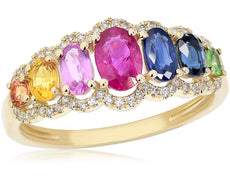WIDE 1.96CT DIAMOND & AAA MULTI GEM 14KT YELLOW GOLD OVAL & ROUND 7 STONE RING