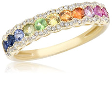 .83CT DIAMOND & AAA MULTI COLOR SAPPHIRE 14KT YELLOW GOLD RAINBOW FUN RING