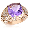 WIDE 5.65CT DIAMOND & AAA AMETHYST 14KT ROSE GOLD CUSHION FILIGREE FLOWER RING