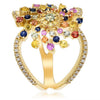 ESTATE 1.56CT DIAMOND & AAA MULTI COLOR SAPPHIRE 14K YELLOW GOLD FLOWER FUN RING