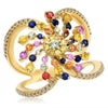 ESTATE 1.56CT DIAMOND & AAA MULTI COLOR SAPPHIRE 14K YELLOW GOLD FLOWER FUN RING